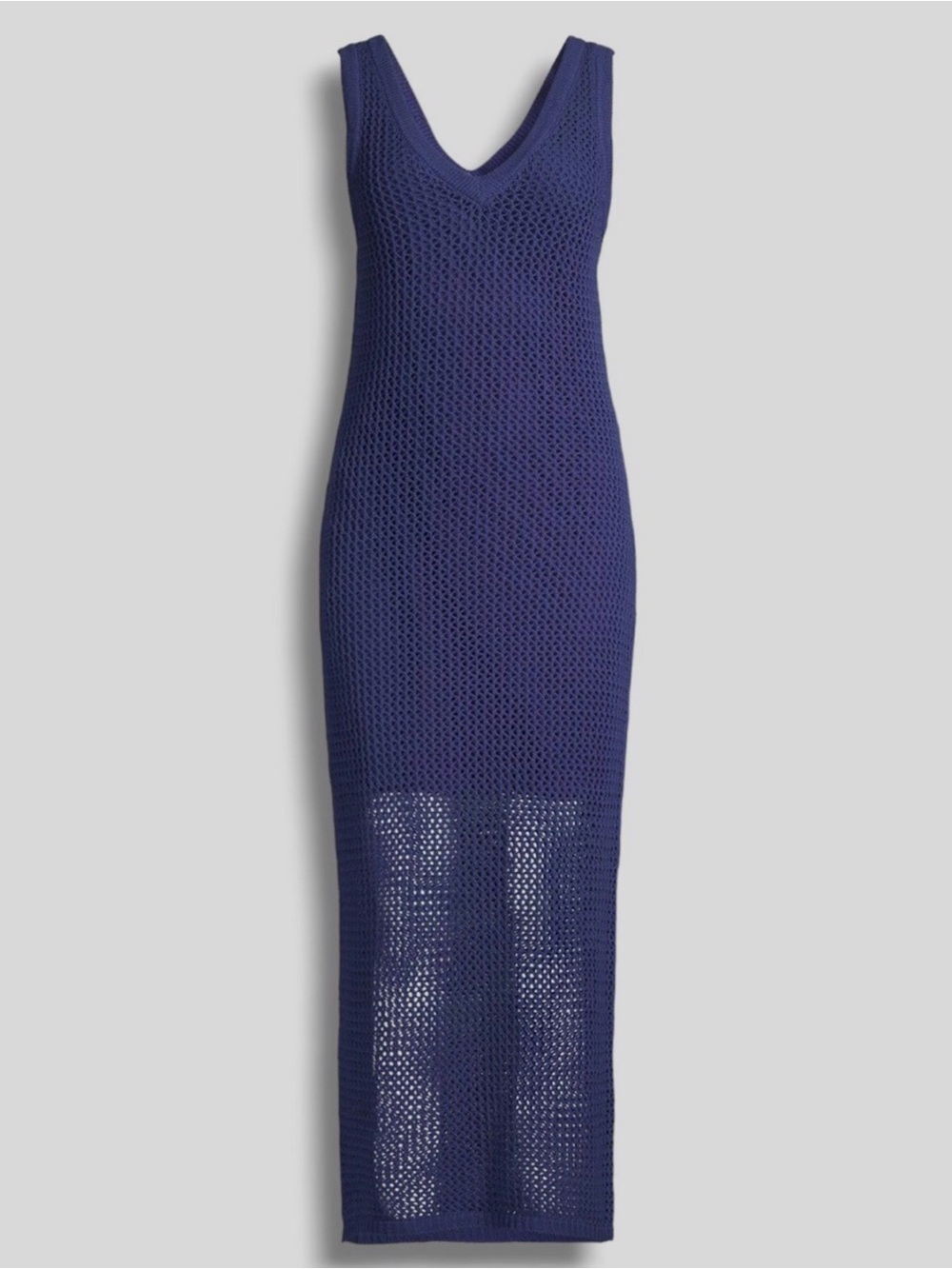 Toccin NY $295 Women's Blue Crochet Knit Sleeveless V-Neck Tank Dress Size L